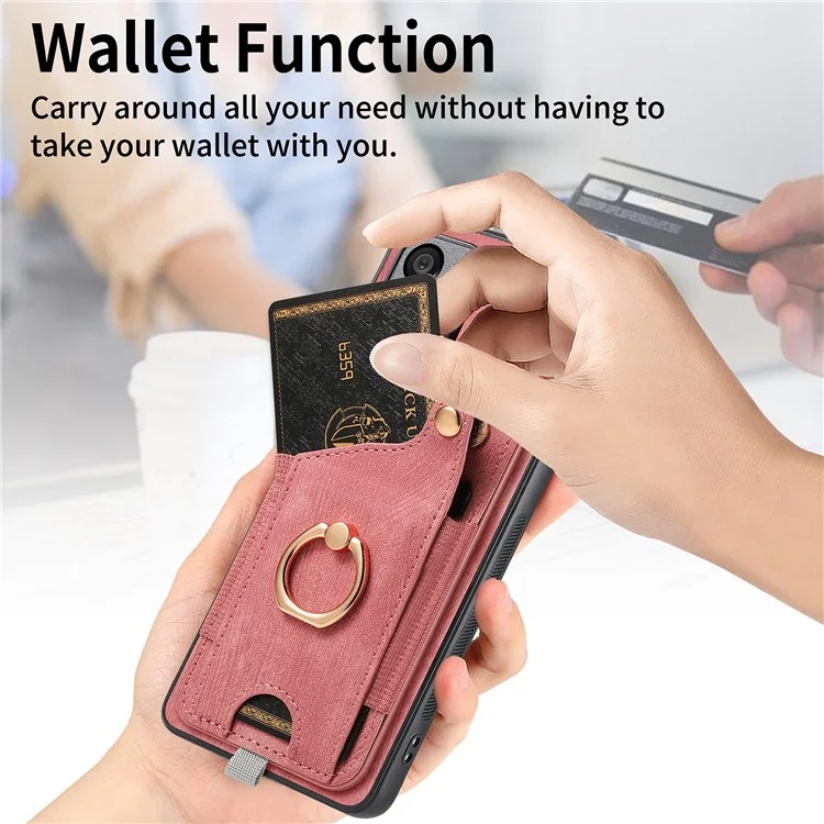 D6 For Honor X7b 4G / 90 Étui intelligent avec fentes pour cartes en cuir + TPU et boucle anneau - Rose