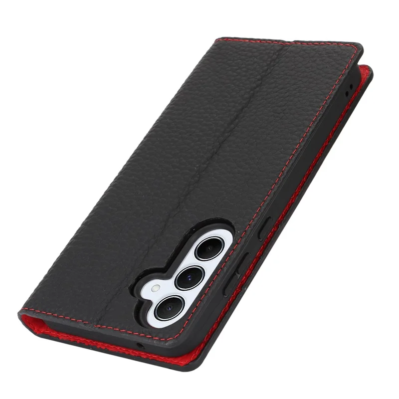 Para Samsung Galaxy A55 5G Wallet Case Genuine Cow Leather Phone Cover Litchi Texture - Blue