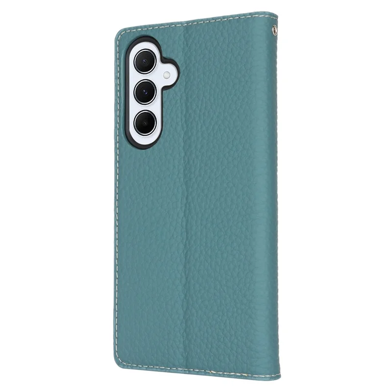 For Samsung Galaxy A55 5G Wallet Case Genuine Cow Leather Phone Cover Litchi Texture - Baby Blue