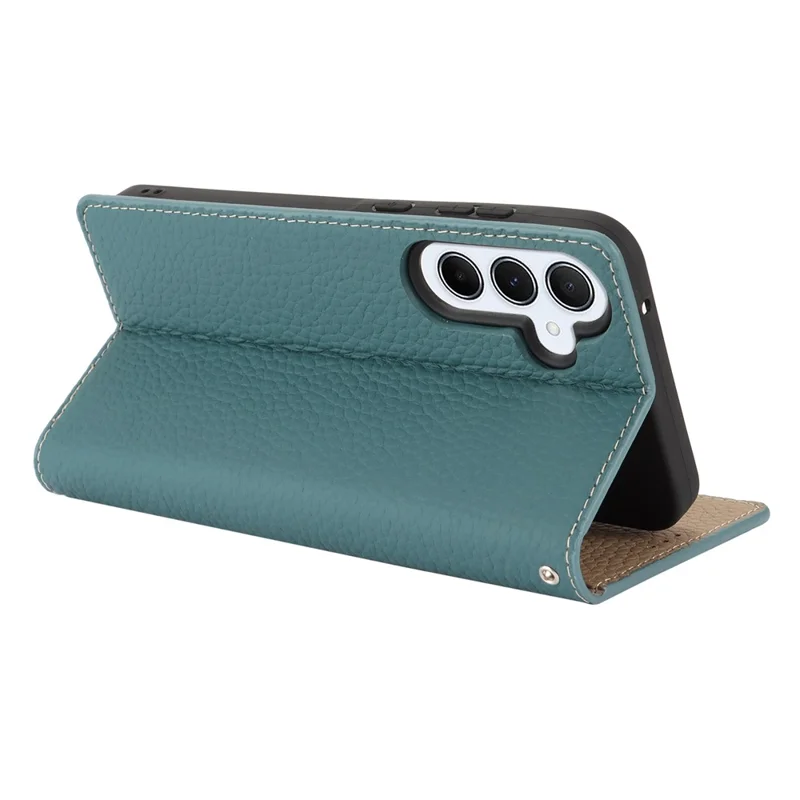 For Samsung Galaxy A55 5G Wallet Case Genuine Cow Leather Phone Cover Litchi Texture - Baby Blue