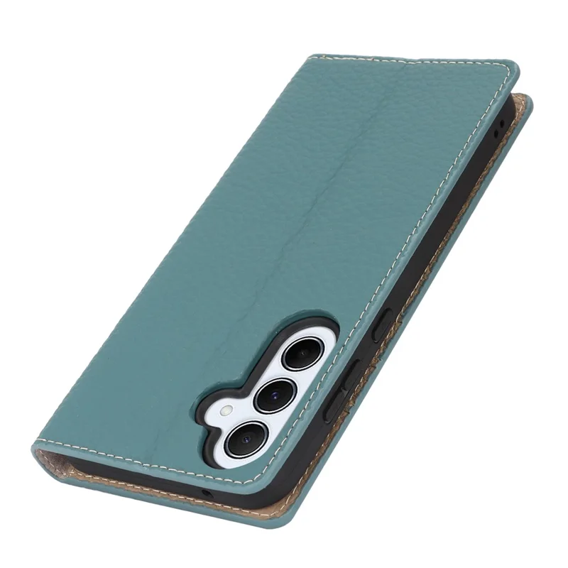 For Samsung Galaxy A55 5G Wallet Case Genuine Cow Leather Phone Cover Litchi Texture - Baby Blue