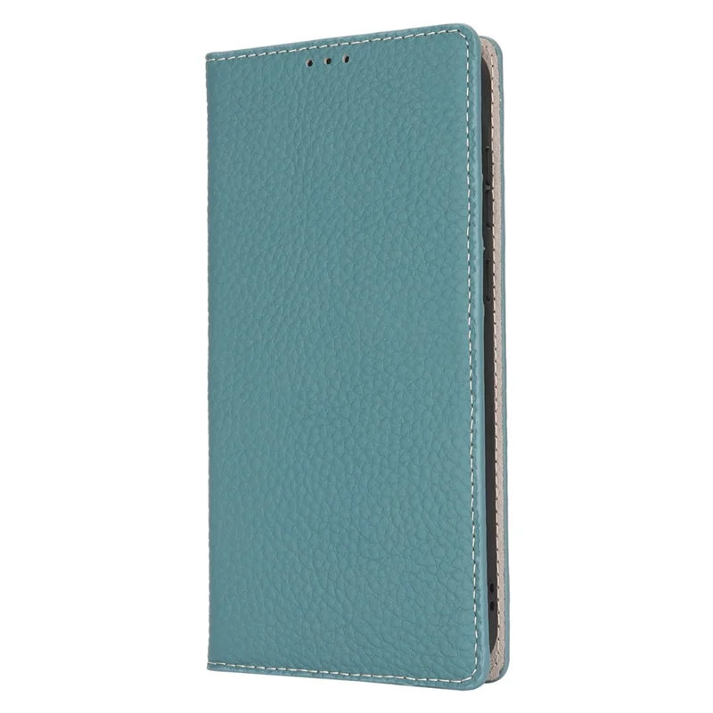 For Samsung Galaxy A55 5G Wallet Case Genuine Cow Leather Phone Cover Litchi Texture - Baby Blue