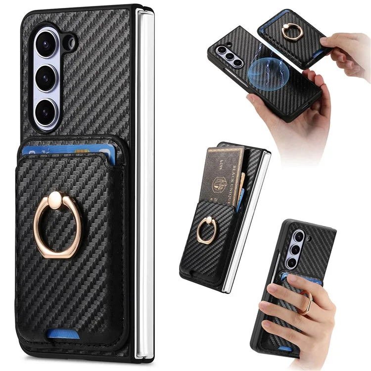 For Samsung Galaxy Z Fold5 5G Case Detachable Card Bag Leather+PC Phone Cover with Screen Film - Black