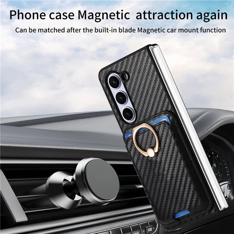 For Samsung Galaxy Z Fold5 5G Case Detachable Card Bag Leather+PC Phone Cover with Screen Film - Black