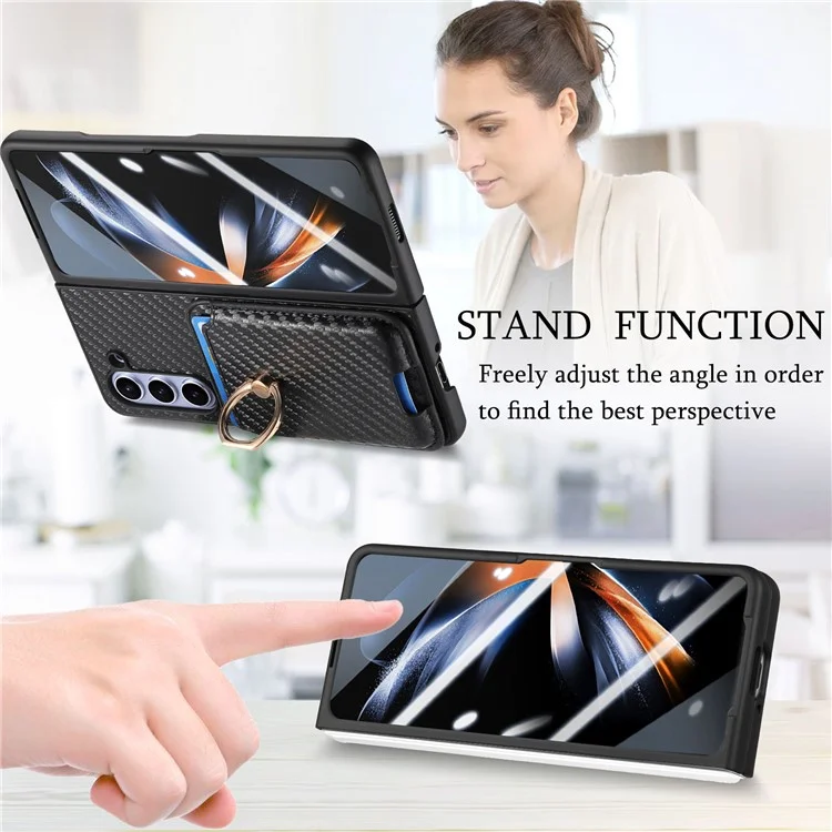 For Samsung Galaxy Z Fold5 5G Case Detachable Card Bag Leather+PC Phone Cover with Screen Film - Black