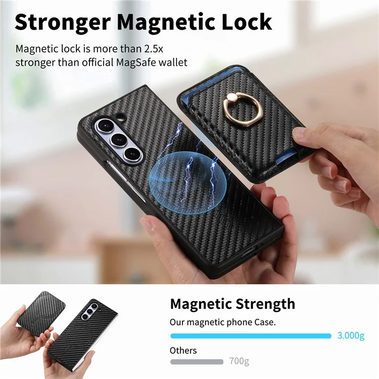 For Samsung Galaxy Z Fold5 5G Case Detachable Card Bag Leather+PC Phone Cover with Screen Film - Black