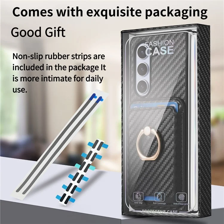 For Samsung Galaxy Z Fold5 5G Case Detachable Card Bag Leather+PC Phone Cover with Screen Film - Black