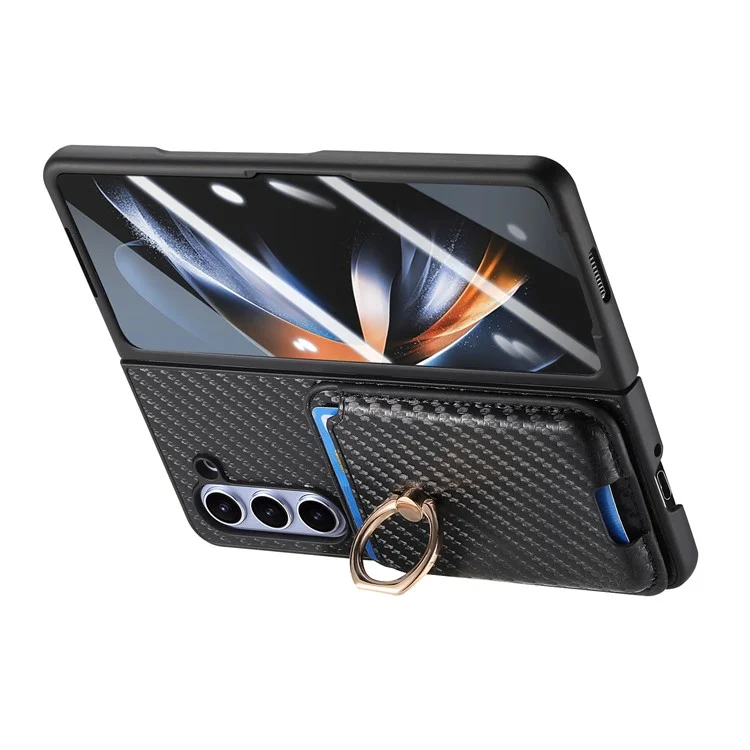 For Samsung Galaxy Z Fold5 5G Case Detachable Card Bag Leather+PC Phone Cover with Screen Film - Black