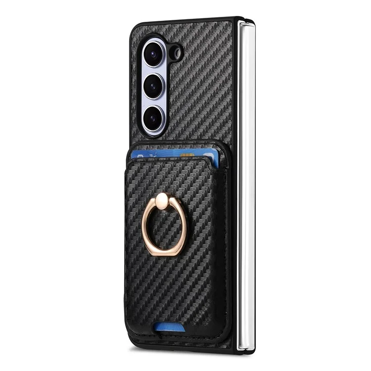 For Samsung Galaxy Z Fold5 5G Case Detachable Card Bag Leather+PC Phone Cover with Screen Film - Black