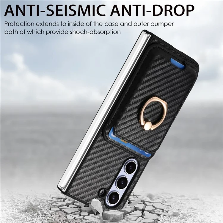 For Samsung Galaxy Z Fold5 5G Case Detachable Card Bag Leather+PC Phone Cover with Screen Film - Black
