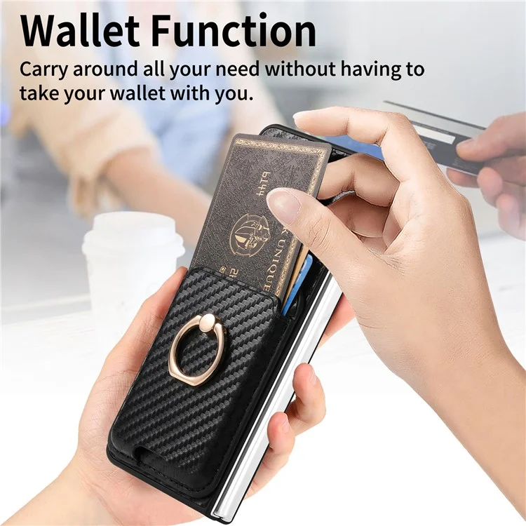For Samsung Galaxy Z Fold5 5G Case Detachable Card Bag Leather+PC Phone Cover with Screen Film - Black