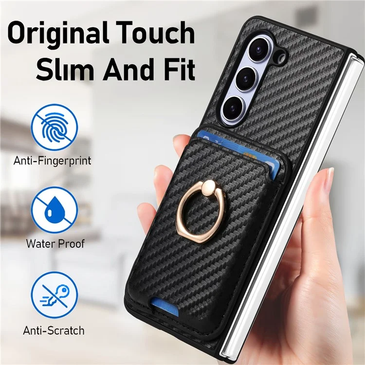 For Samsung Galaxy Z Fold5 5G Case Detachable Card Bag Leather+PC Phone Cover with Screen Film - Black