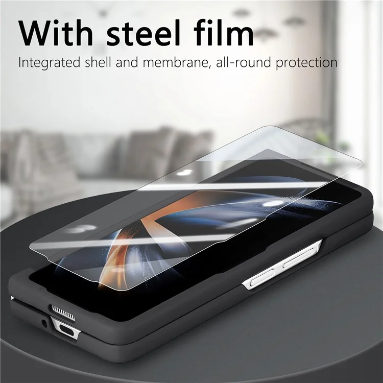 For Samsung Galaxy Z Fold5 5G Case Detachable Card Bag Leather+PC Phone Cover with Screen Film - Black