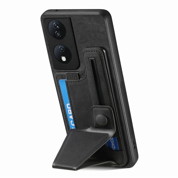 D13 For Honor X7b 4G / 90 Smart Case Retro Leather Back Cover Card Slot Side Kickstand - Marrom