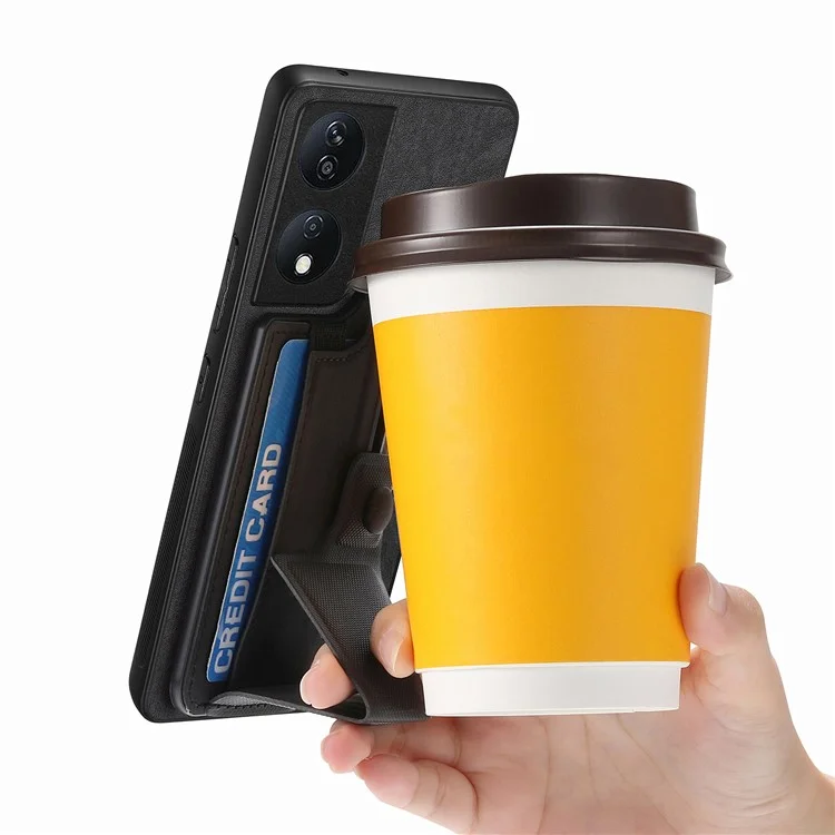 D13 For Honor X7b 4G / 90 Smart Case Retro Leather Back Cover Card Slot Side Kickstand - Marrom