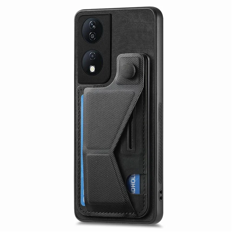 D13 For Honor X7b 4G / 90 Smart Case Retro Leather Back Cover Card Slot Side Kickstand - Marrom
