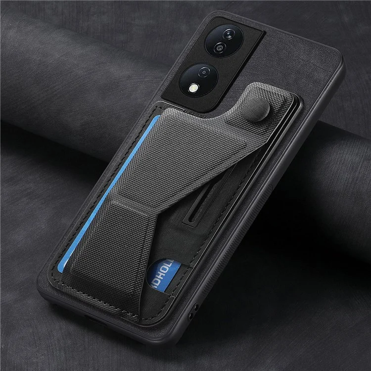D13 For Honor X7b 4G / 90 Smart Case Retro Leather Back Cover Card Slot Side Kickstand - Marrom