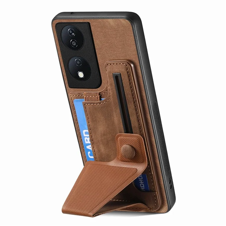 D13 For Honor X7b 4G / 90 Smart Case Retro Leather Back Cover Card Slot Side Kickstand - Marrom