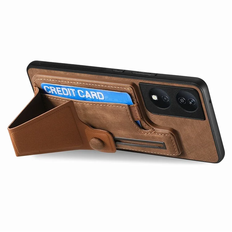 D13 For Honor X7b 4G / 90 Smart Case Retro Leather Back Cover Card Slot Side Kickstand - Marrom