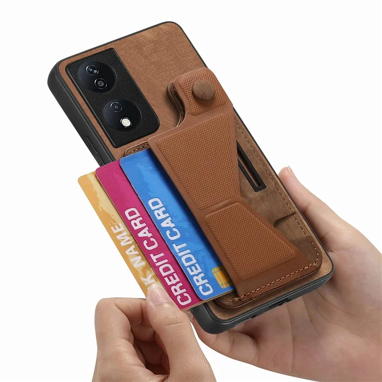 D13 For Honor X7b 4G / 90 Smart Case Retro Leather Back Cover Card Slot Side Kickstand - Marrom