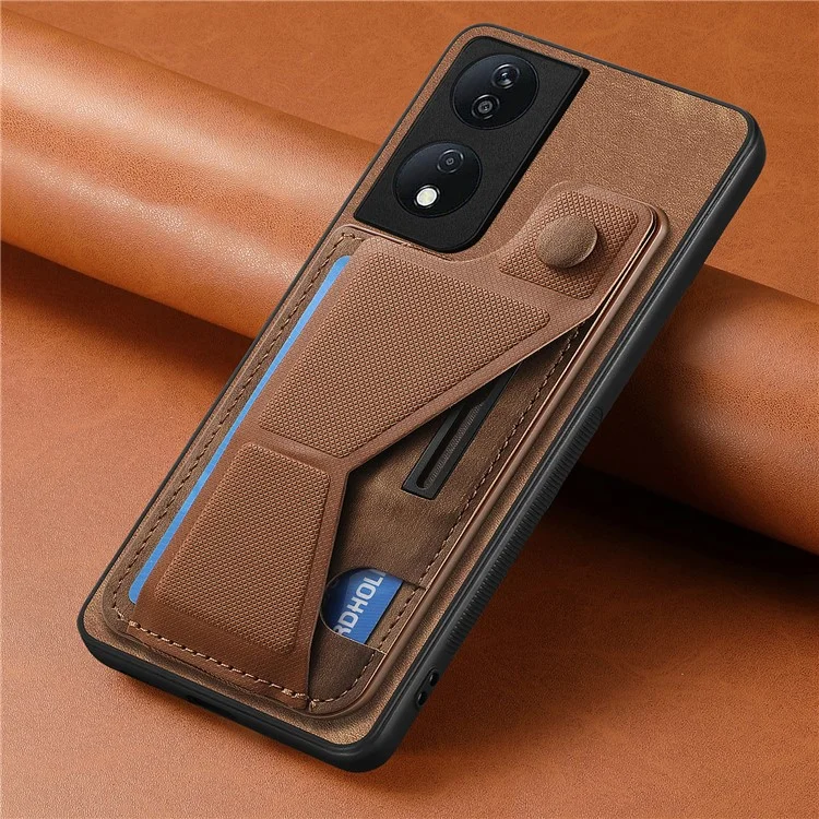 D13 For Honor X7b 4G / 90 Smart Case Retro Leather Back Cover Card Slot Side Kickstand - Marrom