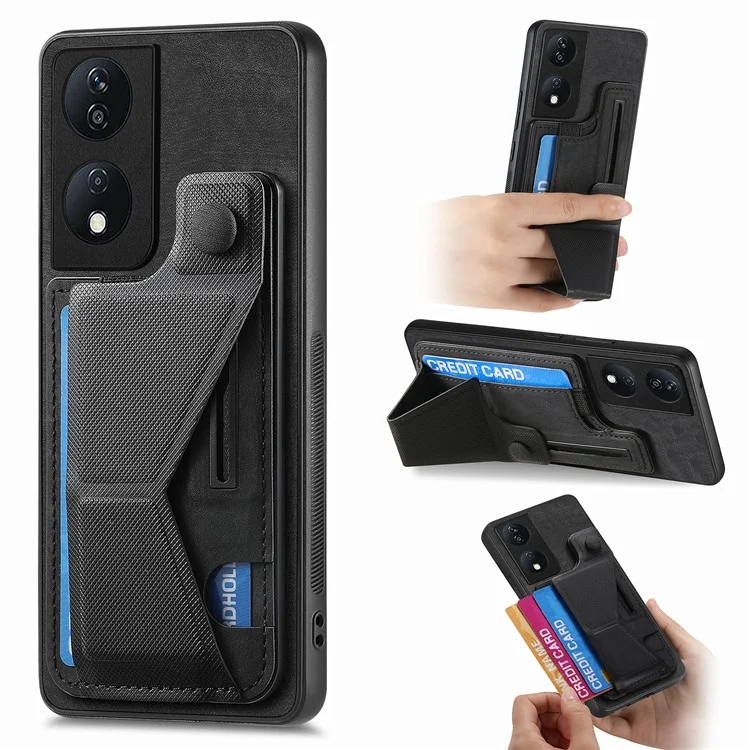 D13 For Honor X7b 4G / 90 Smart Case Retro Leather Back Cover Card Slot Side Kickstand - Marrom