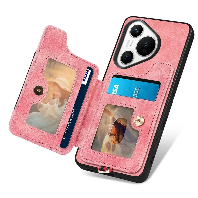 D4 Para Huawei Pura 70 Case RFID Blocking Bolsa de Couro+TPU Capa de Telefone Slots para Cartões, Suporte para Anel - Rosa