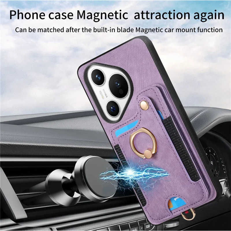 D4 Para Huawei Pura 70 Case RFID Blocking Bolsa de Couro+TPU Capa de Telefone Slots para Cartões, Suporte para Anel - Rosa