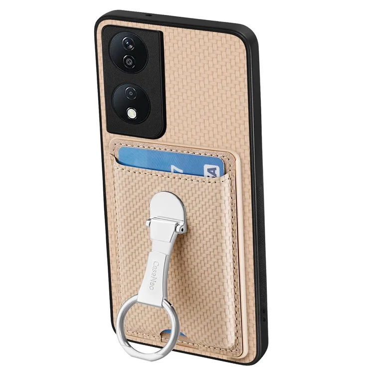 C1-9 For Honor X7b 4G / 90 Smart Case Kickstand Leather Card Slots Back Cover Carbon Fiber Texture - Cáqui