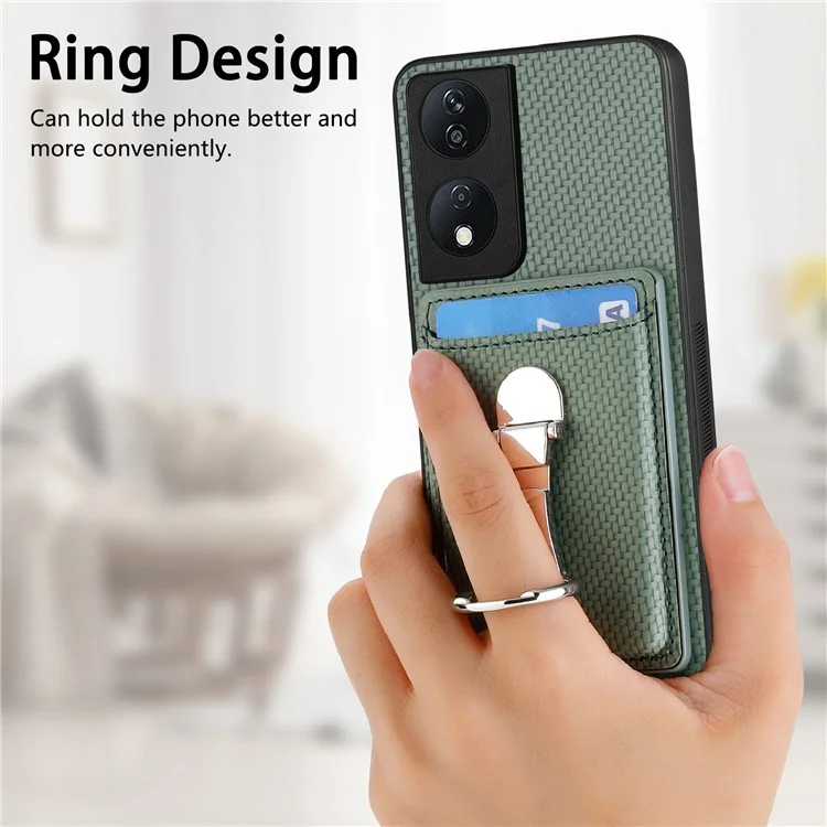 C1-9 For Honor X7b 4G / 90 Smart Case Kickstand Leather Card Slots Back Cover Carbon Fiber Texture - Cáqui