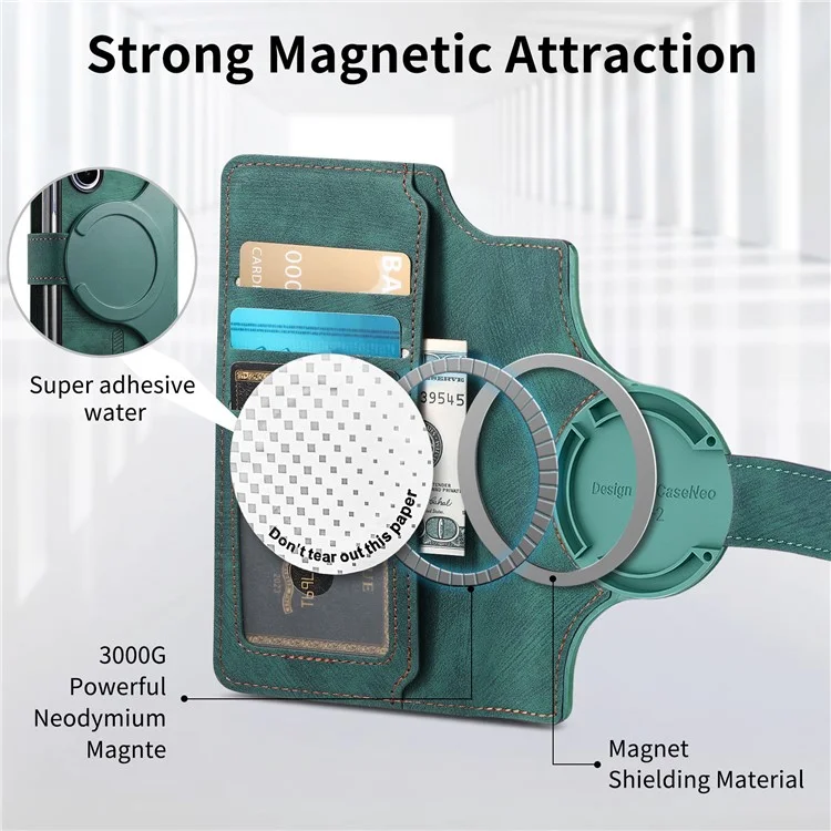 CASENEO Pour Samsung Galaxy Z Fold6 5G Étui en Cuir 2-en-1 à Détachement Magnétique - Vert
