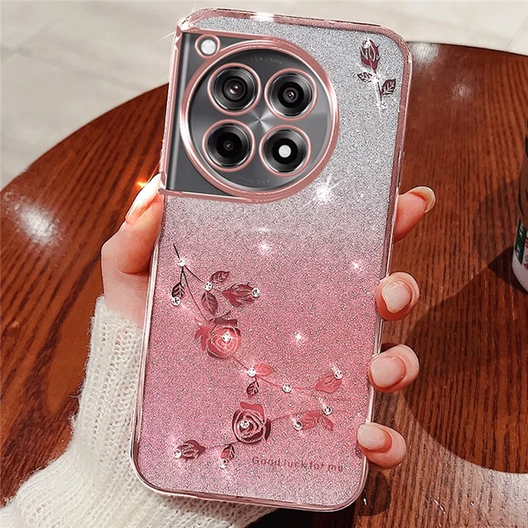 KADEM For OnePlus Ace 3 Pro 5G Funda Flor TPU Flexible Gradiente Funda Teléfono - Oro Rosa