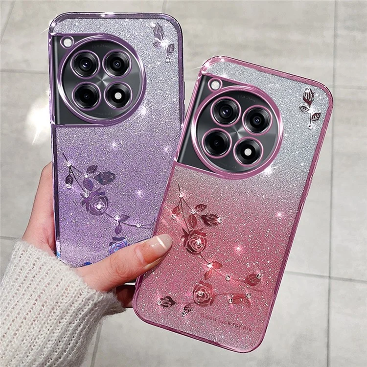 KADEM For OnePlus Ace 3 Pro 5G Funda Flor TPU Flexible Gradiente Funda Teléfono - Oro Rosa