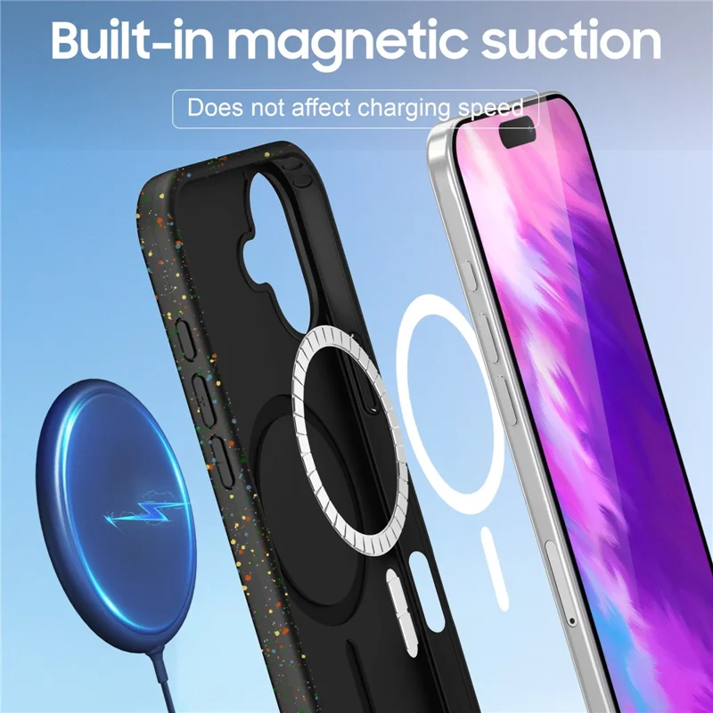 Custodia per iPhone 16 Compatibile con MagSafe Colourful Dot Hard PC Opaca Cover per Telefono - Nero