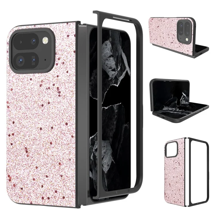 Para Google Pixel 9 Pro Fold 5G Estuche Brillo Cuero+PC Cubierta de teléfono - Rosa