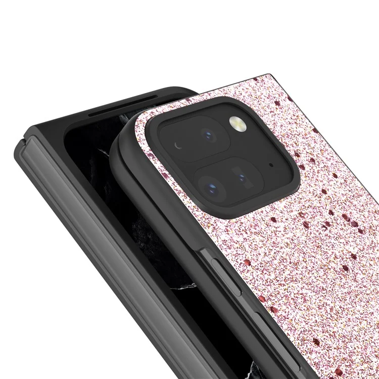 Para Google Pixel 9 Pro Fold 5G Estuche Brillo Cuero+PC Cubierta de teléfono - Rosa