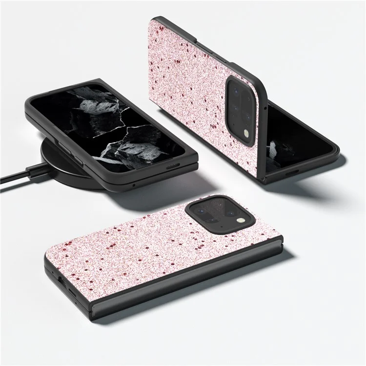 Para Google Pixel 9 Pro Fold 5G Estuche Brillo Cuero+PC Cubierta de teléfono - Rosa