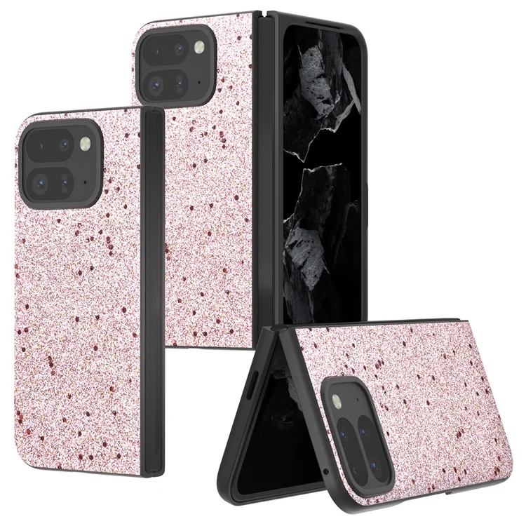Para Google Pixel 9 Pro Fold 5G Estuche Brillo Cuero+PC Cubierta de teléfono - Rosa
