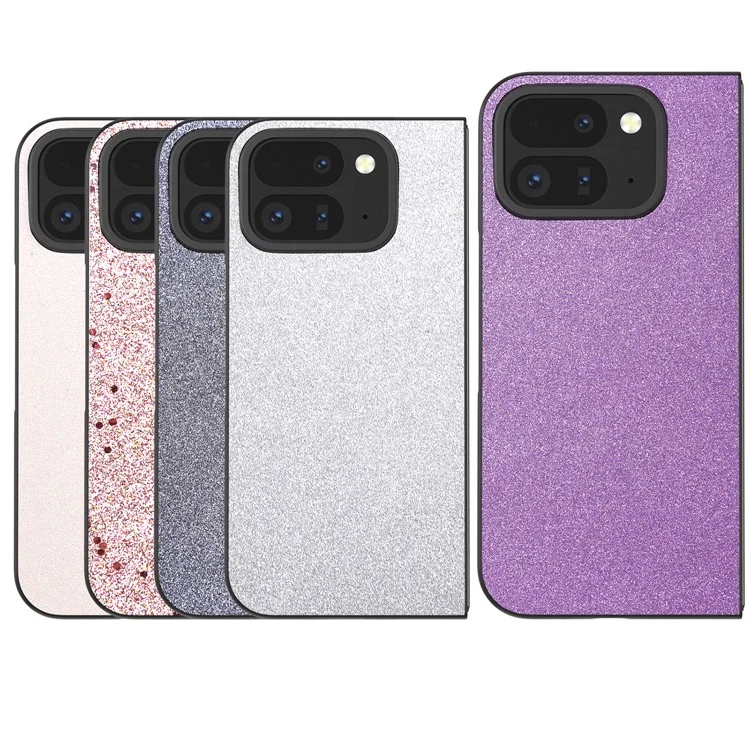 Para Google Pixel 9 Pro Fold 5G Estuche Brillo Cuero+PC Cubierta de teléfono - Rosa