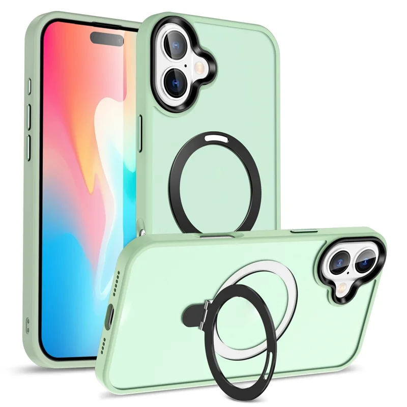 Für iPhone 16 Hülle kompatibel mit MagSafe Ständer Rückseite Handyhülle - Matcha Grün