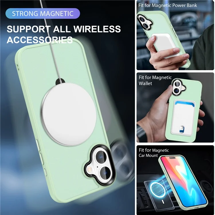 Für iPhone 16 Hülle kompatibel mit MagSafe Ständer Rückseite Handyhülle - Matcha Grün