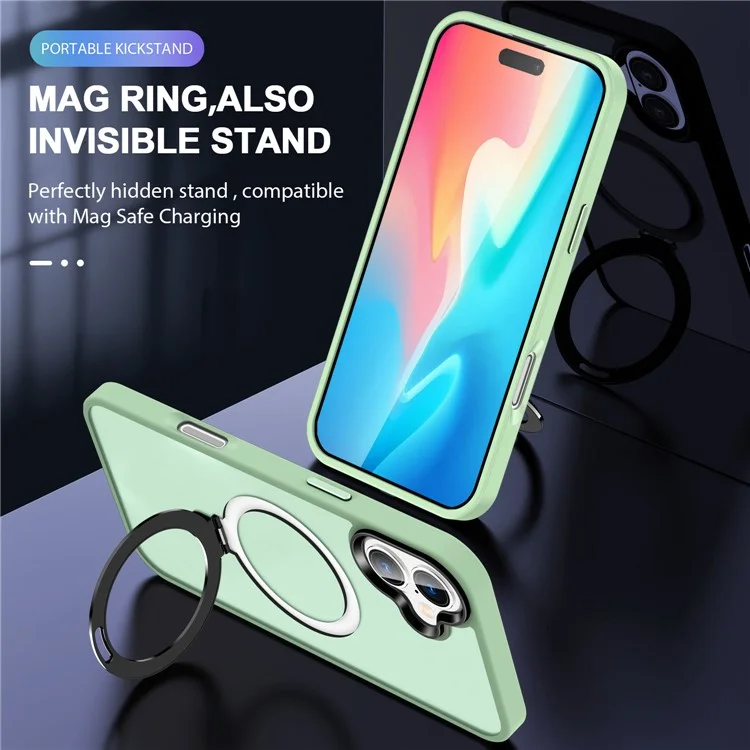 Für iPhone 16 Hülle kompatibel mit MagSafe Ständer Rückseite Handyhülle - Matcha Grün
