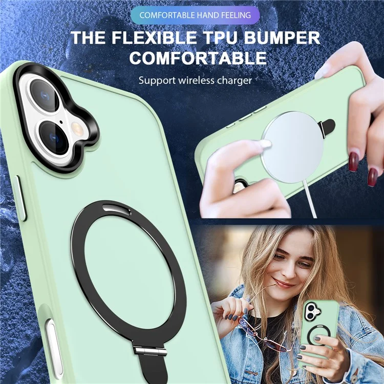 Für iPhone 16 Hülle kompatibel mit MagSafe Ständer Rückseite Handyhülle - Matcha Grün