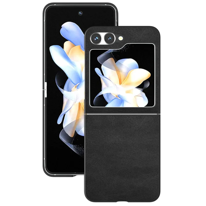 Pour Samsung Galaxy Z Flip6 5G Étui Texture de Peau de Vache Dur PC+PU Cuir Coque de Téléphone - Noir