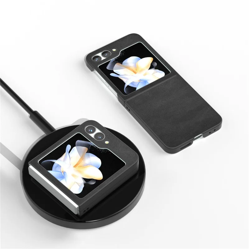 Pour Samsung Galaxy Z Flip6 5G Étui Texture de Peau de Vache Dur PC+PU Cuir Coque de Téléphone - Noir