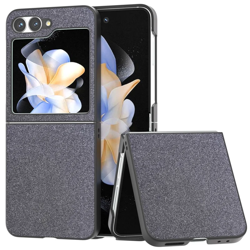 Para Samsung Galaxy Z Flip6 5G Case Glitter Leather+PC Phone Cover - Black