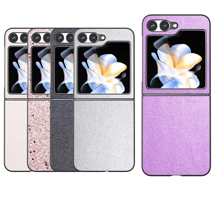 Para Samsung Galaxy Z Flip6 5G Case Glitter Leather+PC Phone Cover - Black