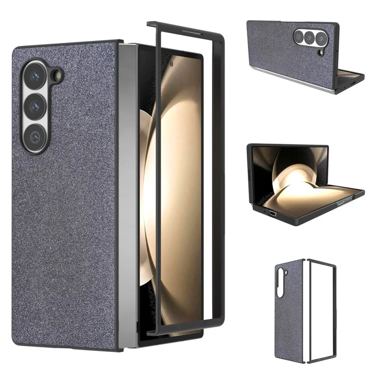 Para Samsung Galaxy Z Fold6 5G Caso Anti-Drop Glitter Leather+PC Phone Cover - Preto