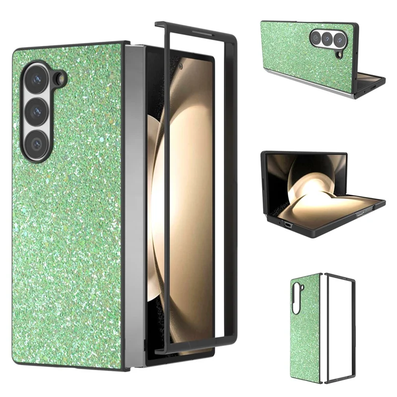 Para Samsung Galaxy Z Fold6 5G Capa Brilhante Colorida PU+PC Capa de Telefone à Prova de Choque - Verde