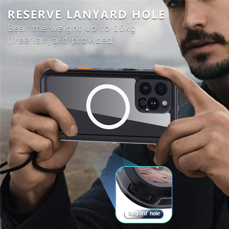 REDPEPPER Dot+ Series For iPhone 16 Pro Case Compatible with MagSafe IP68 Waterproof Clear Phone Cover - Black  /  Grey
